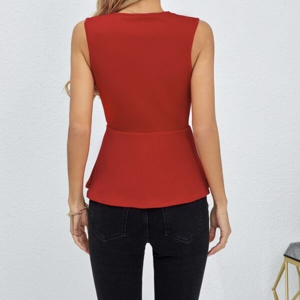 Women's Solid Color Sleeveless Slimming Ruffle Hem Irregular Fashion Elegant Top - Image 3